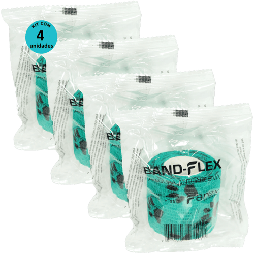 Atadura 5cm Verde Com Patinhas Band-Flex Autoadesiva Para Animais Farex Kit com 4